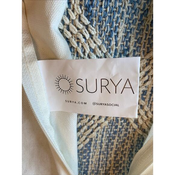 Surya Shaggy Texture White Blue Aztec Boho Tribal Pillow Cover 22x22 100% Cotton - Picture 9 of 10